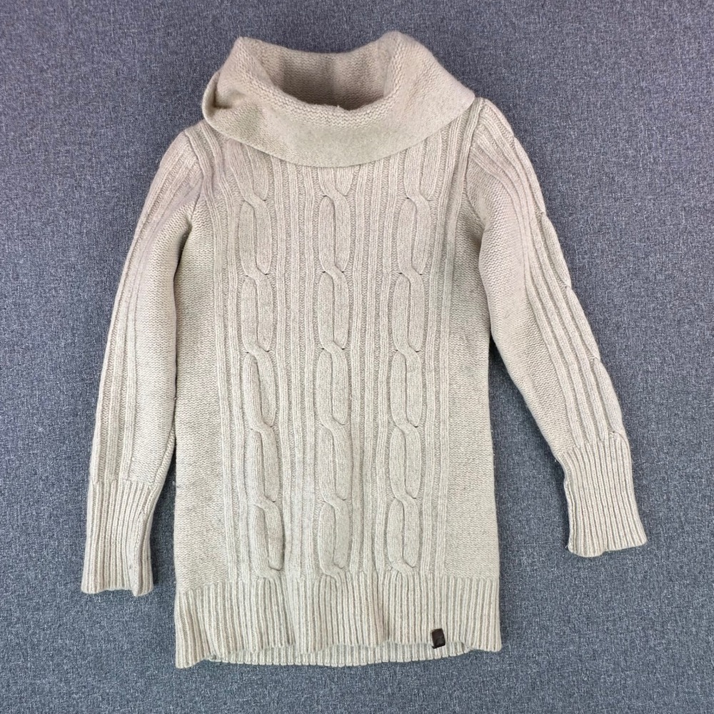 Timberland Wool Sweater Womens L Slim Fit FH12/2661J Cream Cable Knit Cowl Neck